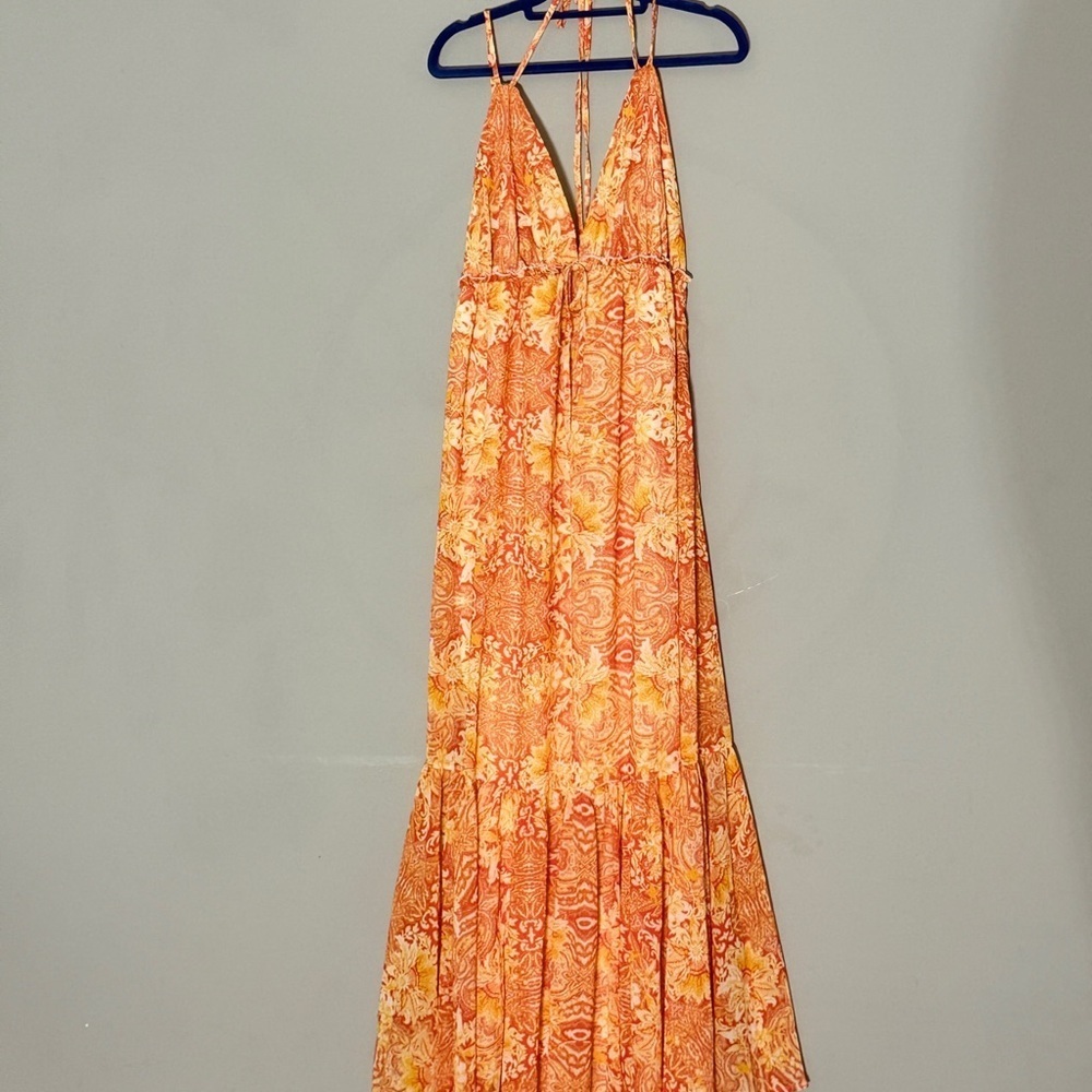 Flying‎ Tomato Vibrant Orange Floral Maxi Dress - Size L - Picture 2 of 7